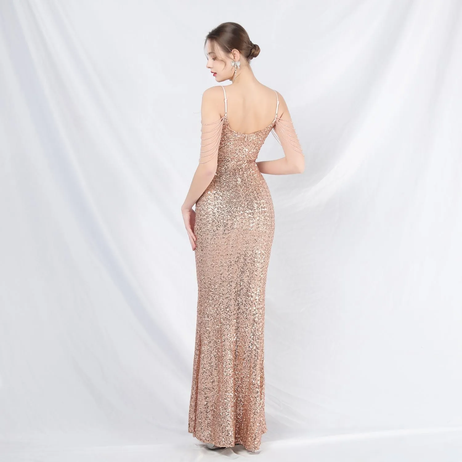 Leto-31832-Ostrich Fur Illusion Beaded Formal Dress