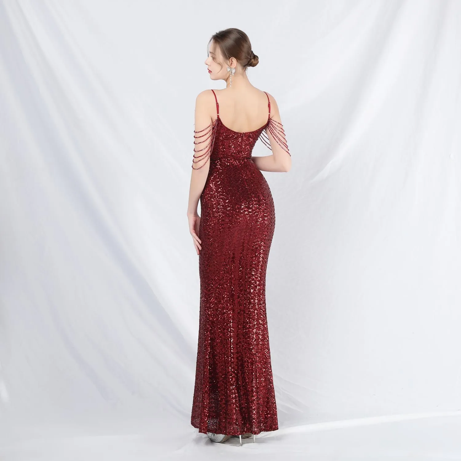 Leto-31832-Ostrich Fur Illusion Beaded Formal Dress