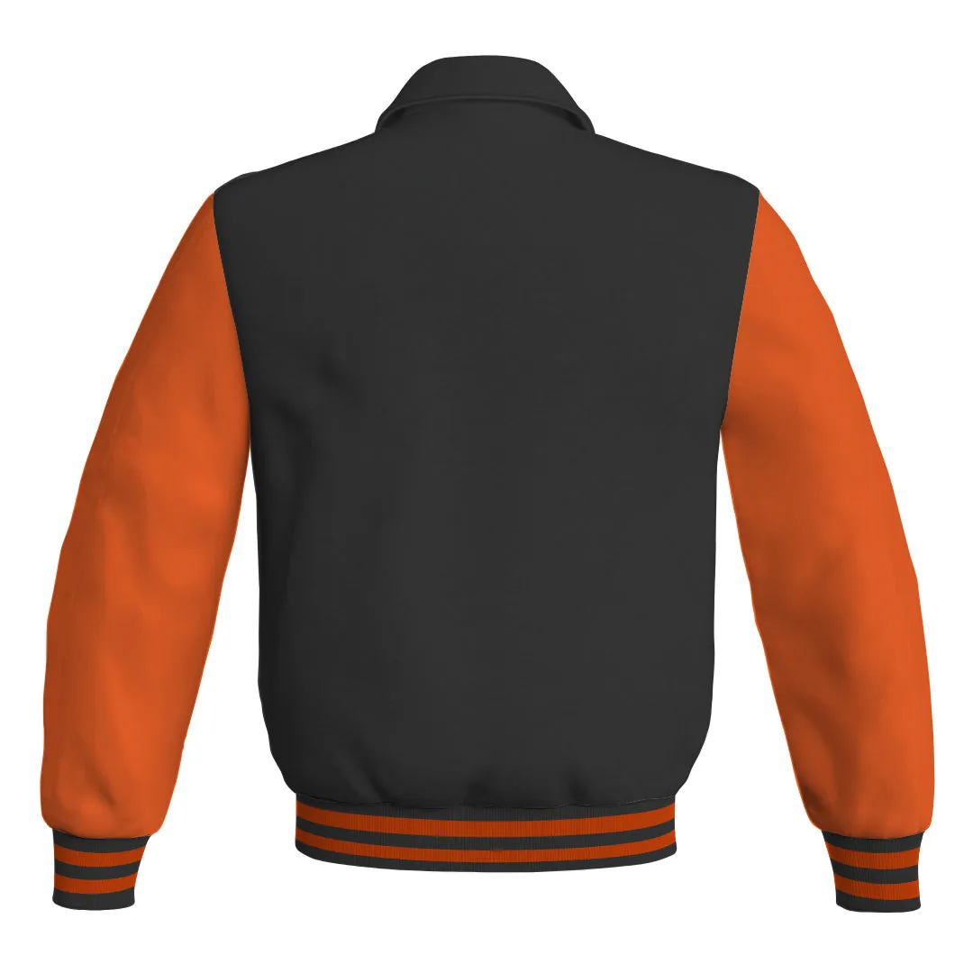 Letterman Varsity Classic Jacket Black Body and Orange Leather Sleeves