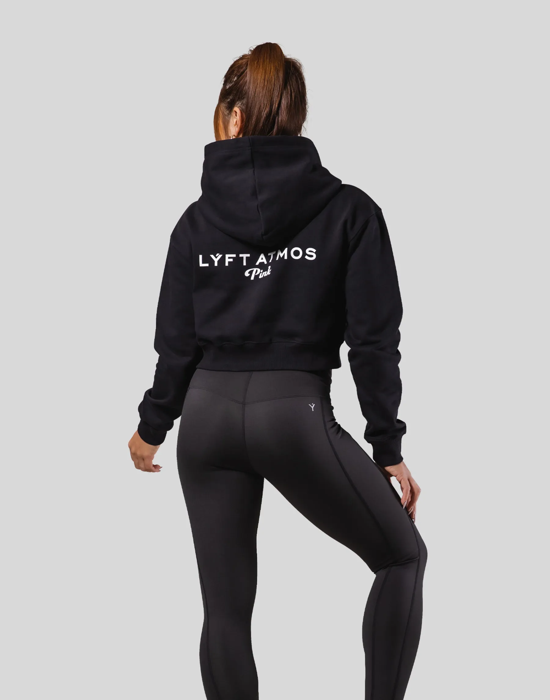 LÝFT × atmos pink Cropped Logo Hoodie - Black