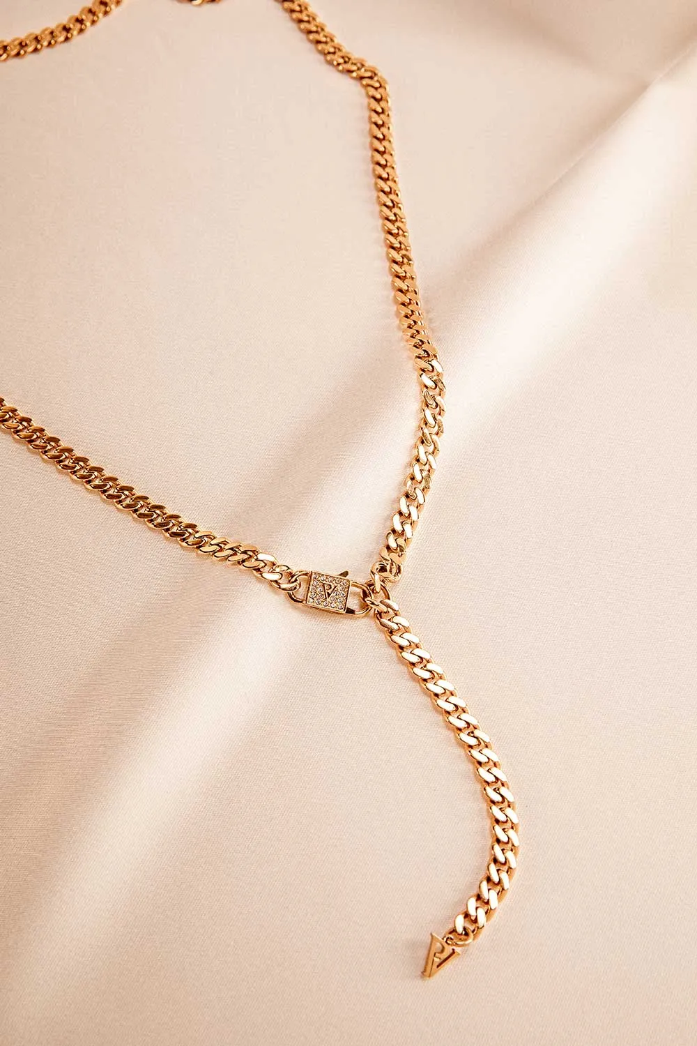 Link Pavé Y-Necklace 14K Gold Plated