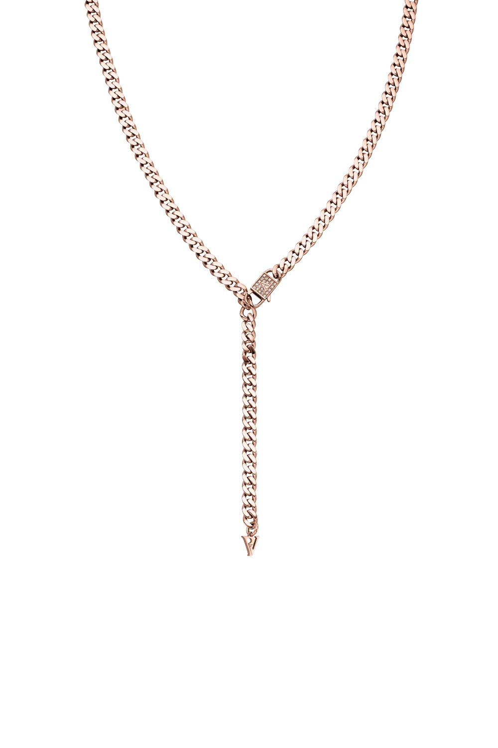 Link Pavé Y-Necklace 14K Rose Gold Plated