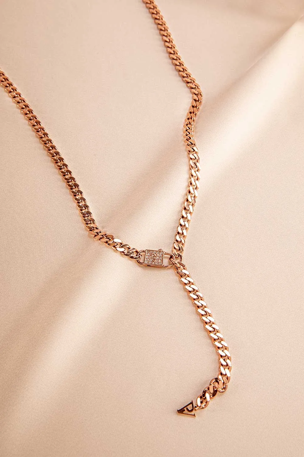 Link Pavé Y-Necklace 14K Rose Gold Plated