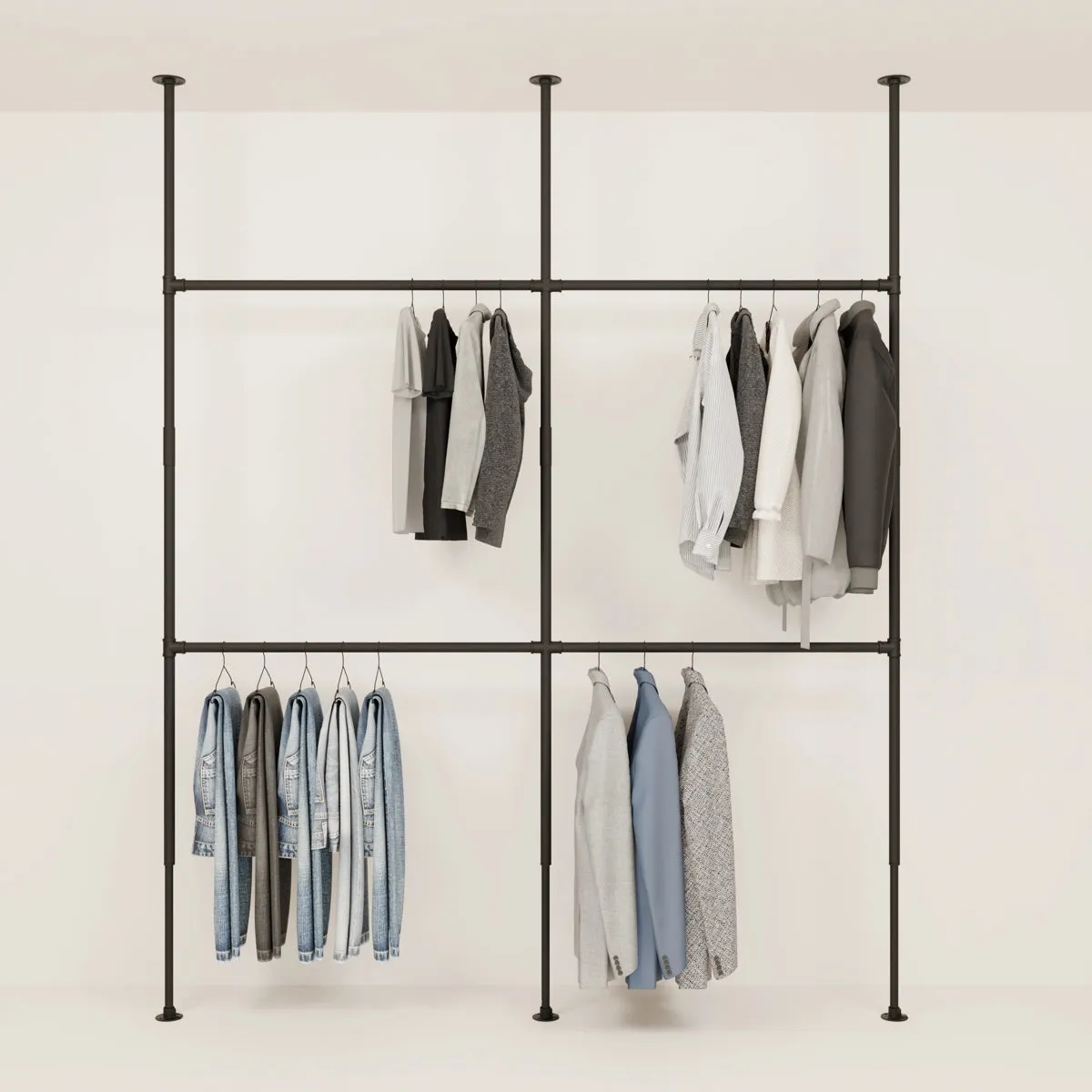 LOFT II – Open closet with telescopic rack