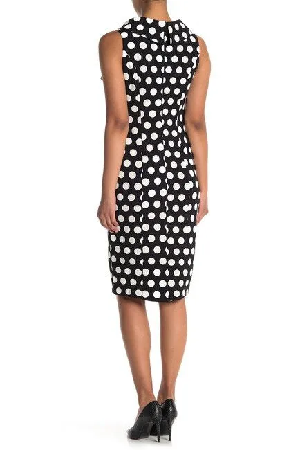 London Times Bateau Neck Polka Dot Sheath Dress