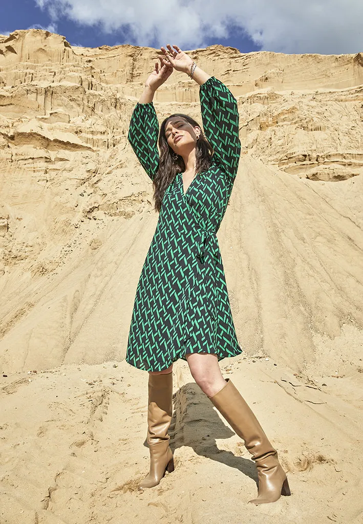 Lou Wrap Dress - Bright Green Print