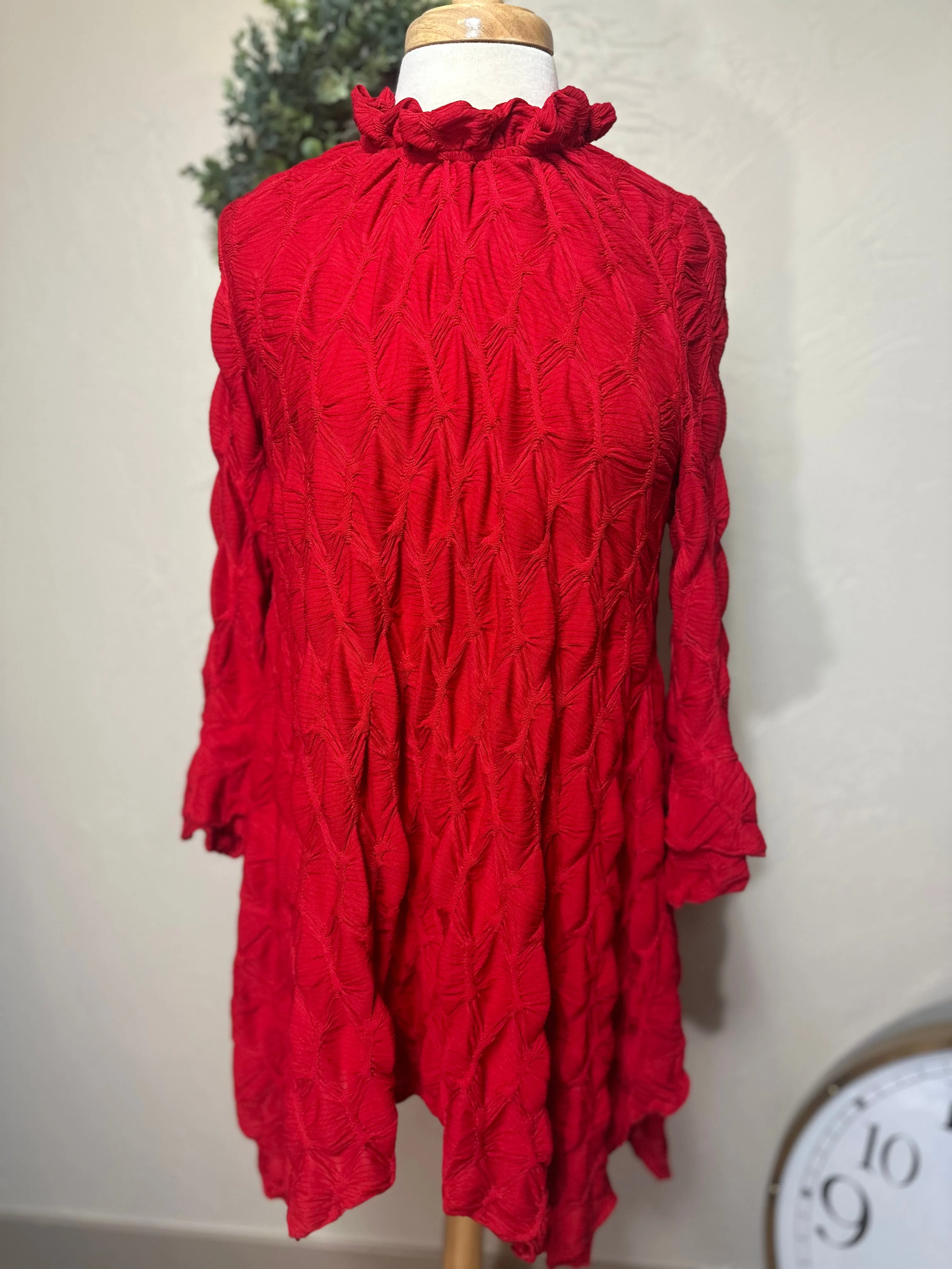 Lovely Lady Textured Red Shark Bite Handkerchief Tunic