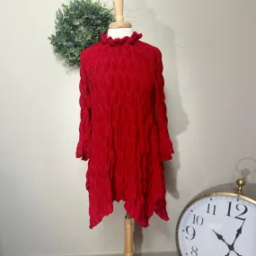 Lovely Lady Textured Red Shark Bite Handkerchief Tunic