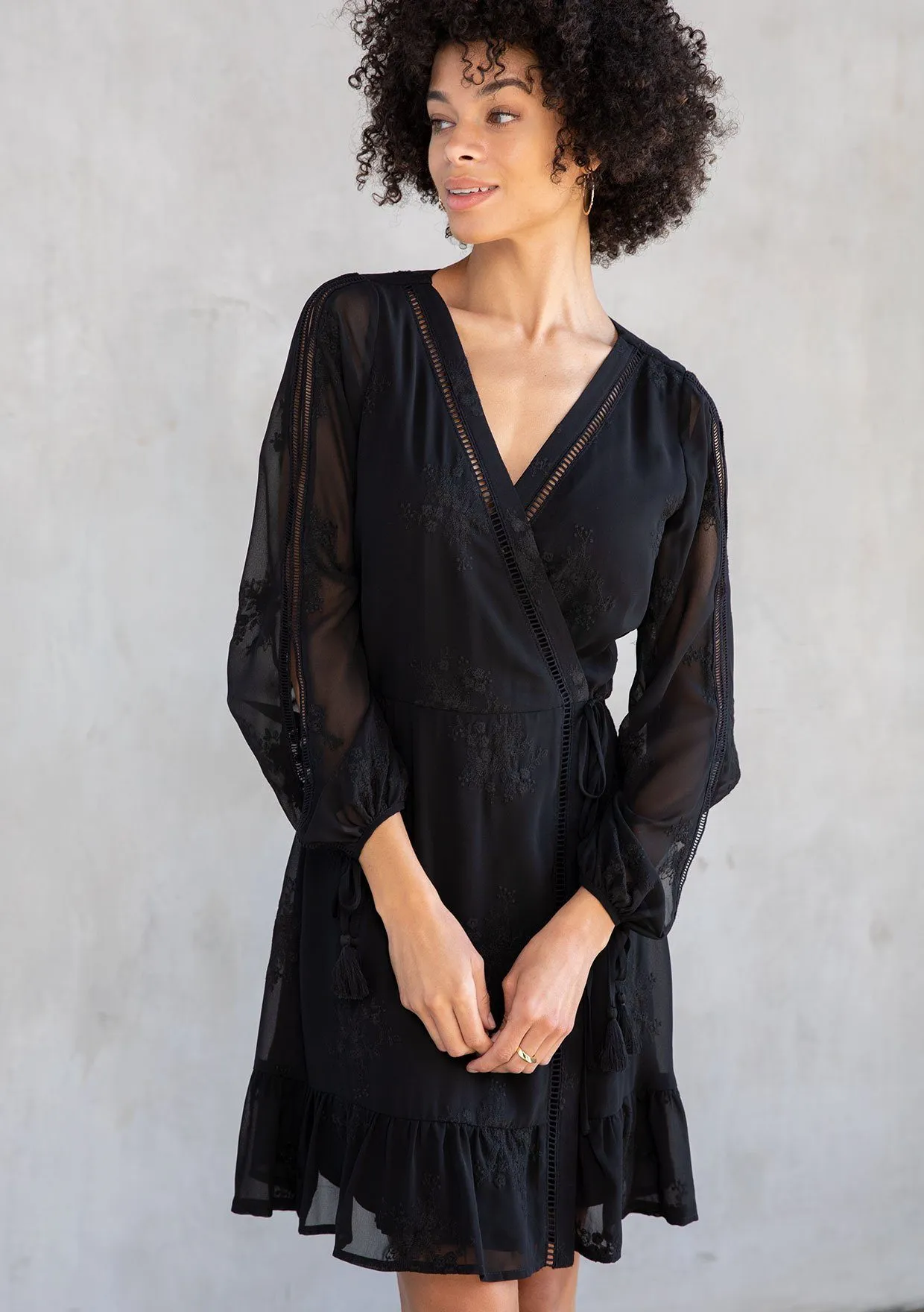 Lucille Embroidered Chiffon Wrap Dress