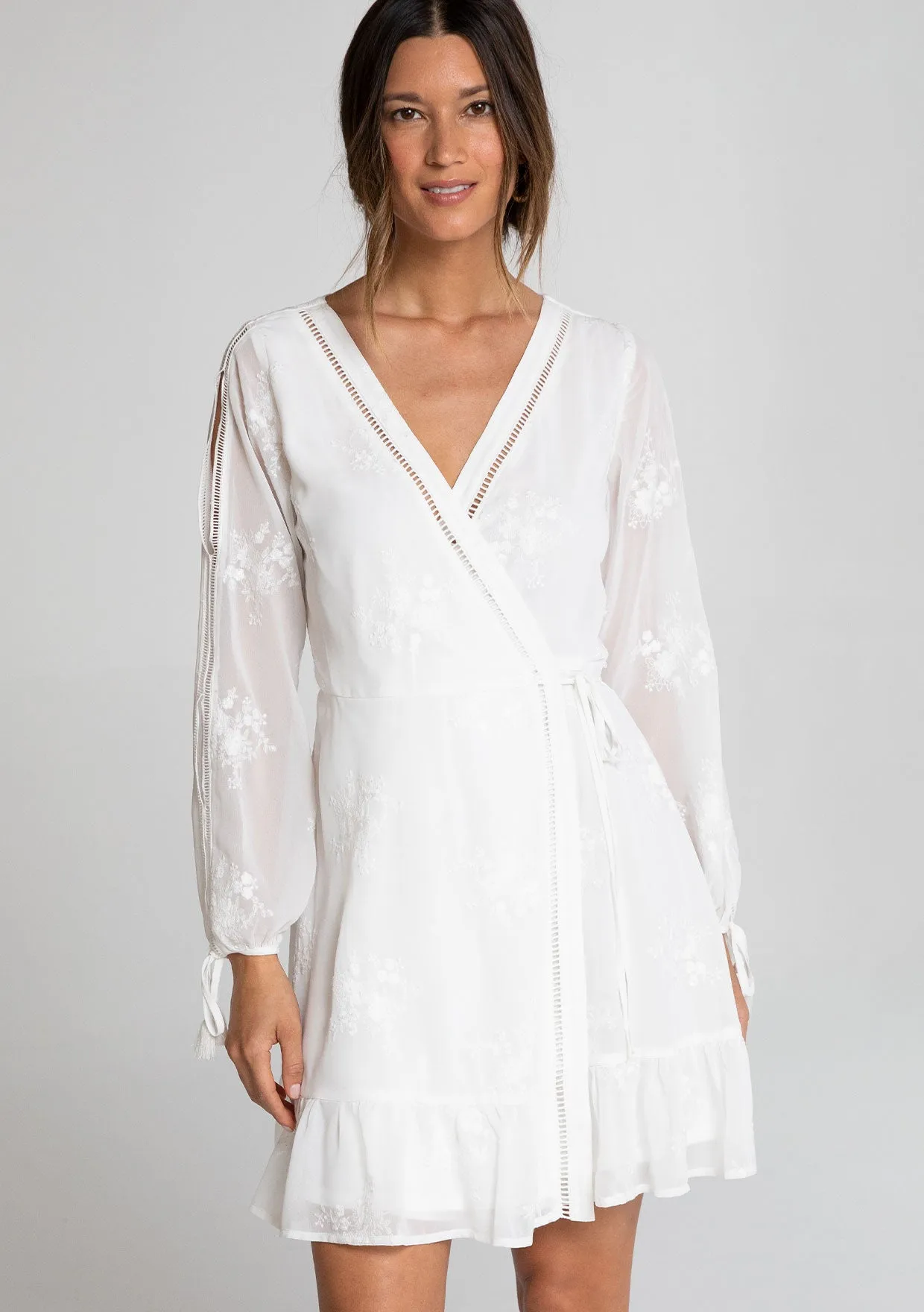 Lucille Embroidered Chiffon Wrap Dress