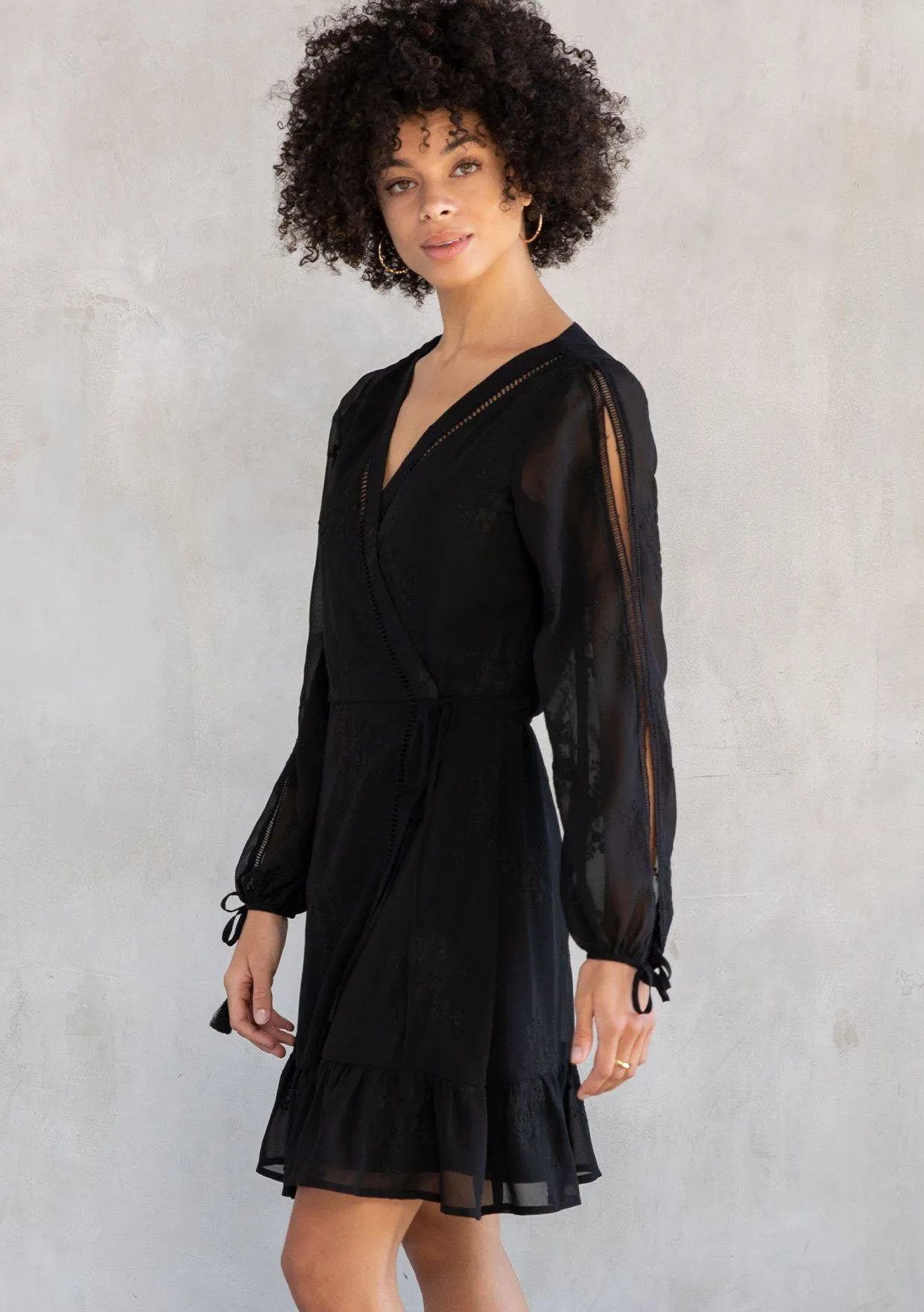 Lucille Embroidered Chiffon Wrap Dress