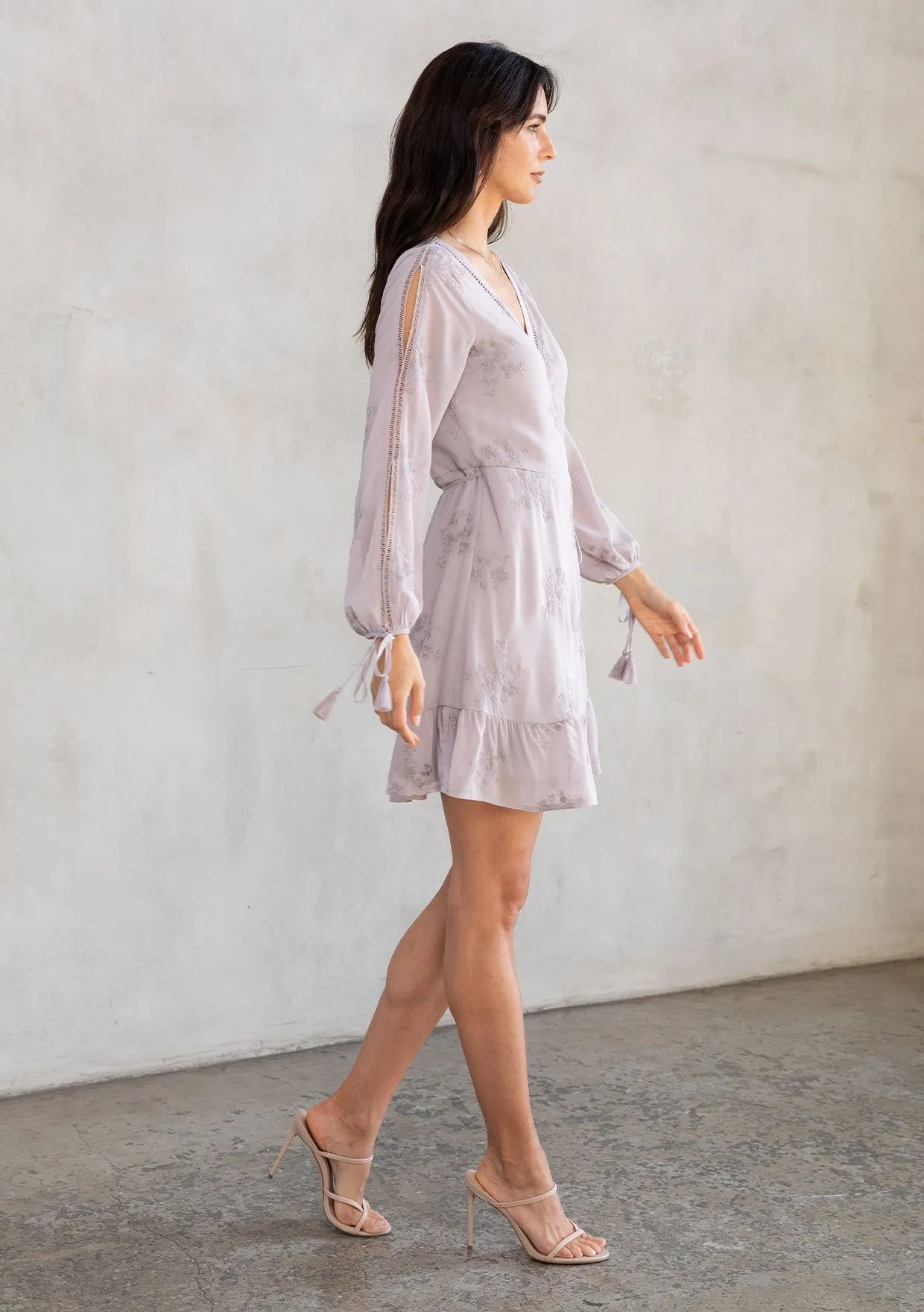 Lucille Embroidered Chiffon Wrap Dress