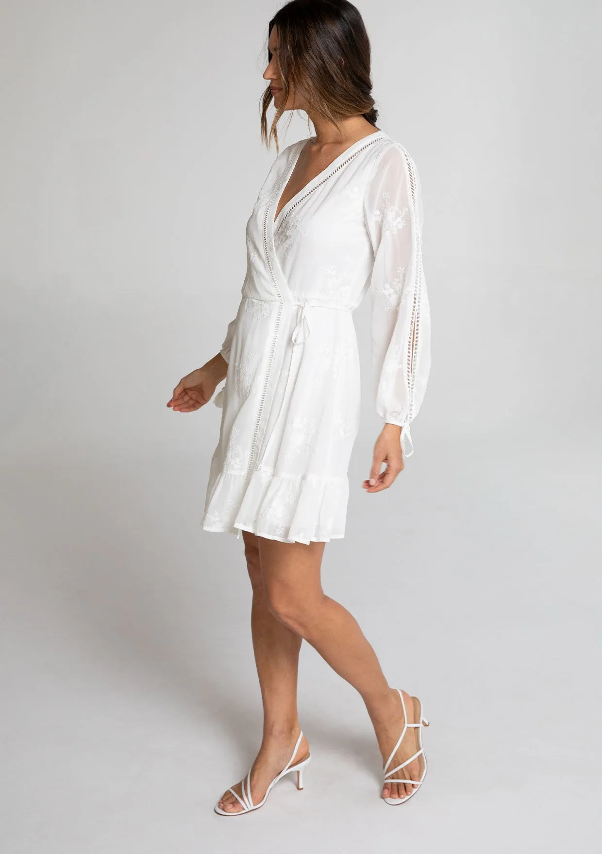 Lucille Embroidered Chiffon Wrap Dress