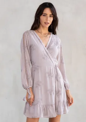 Lucille Embroidered Chiffon Wrap Dress