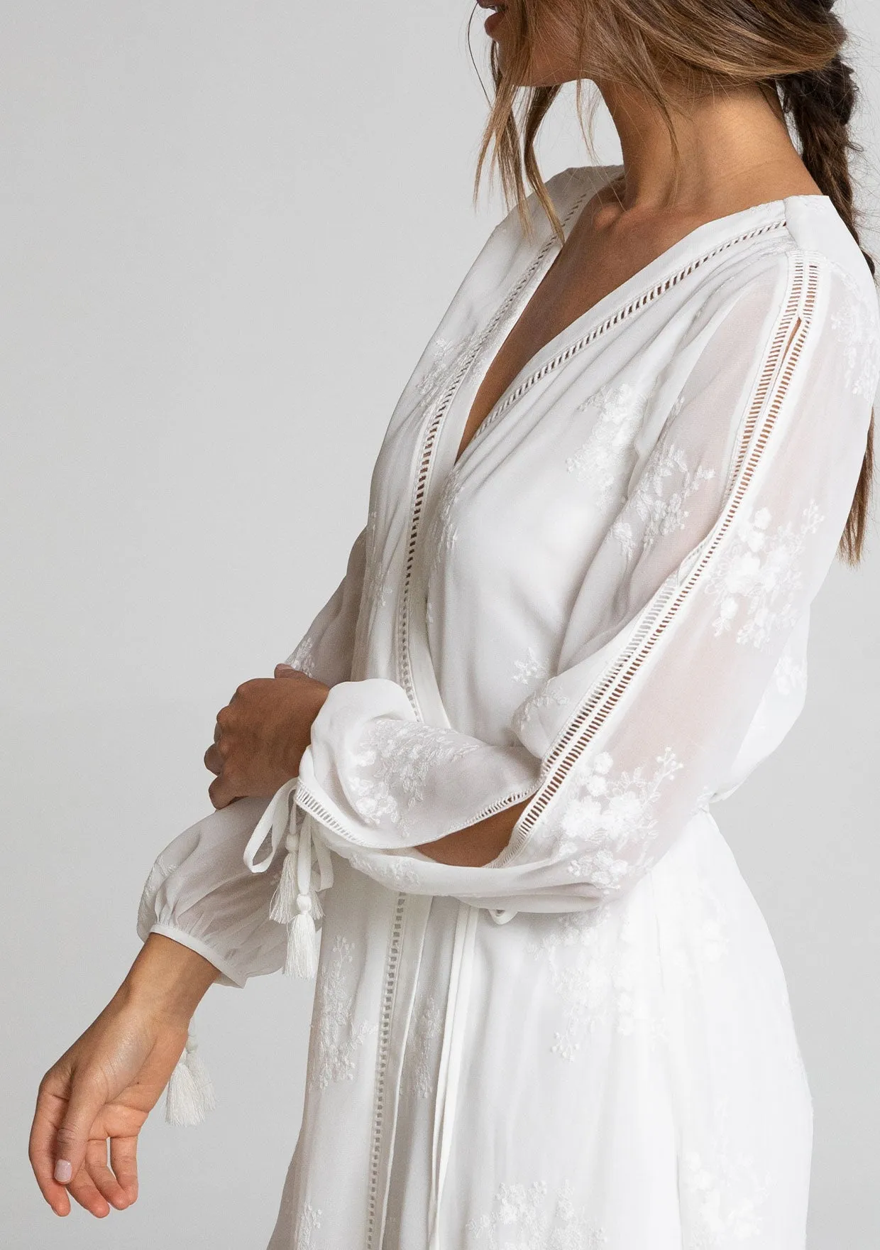 Lucille Embroidered Chiffon Wrap Dress