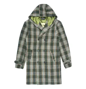 M4044 Gilbert Plaid Wool Hooded Coat - Green