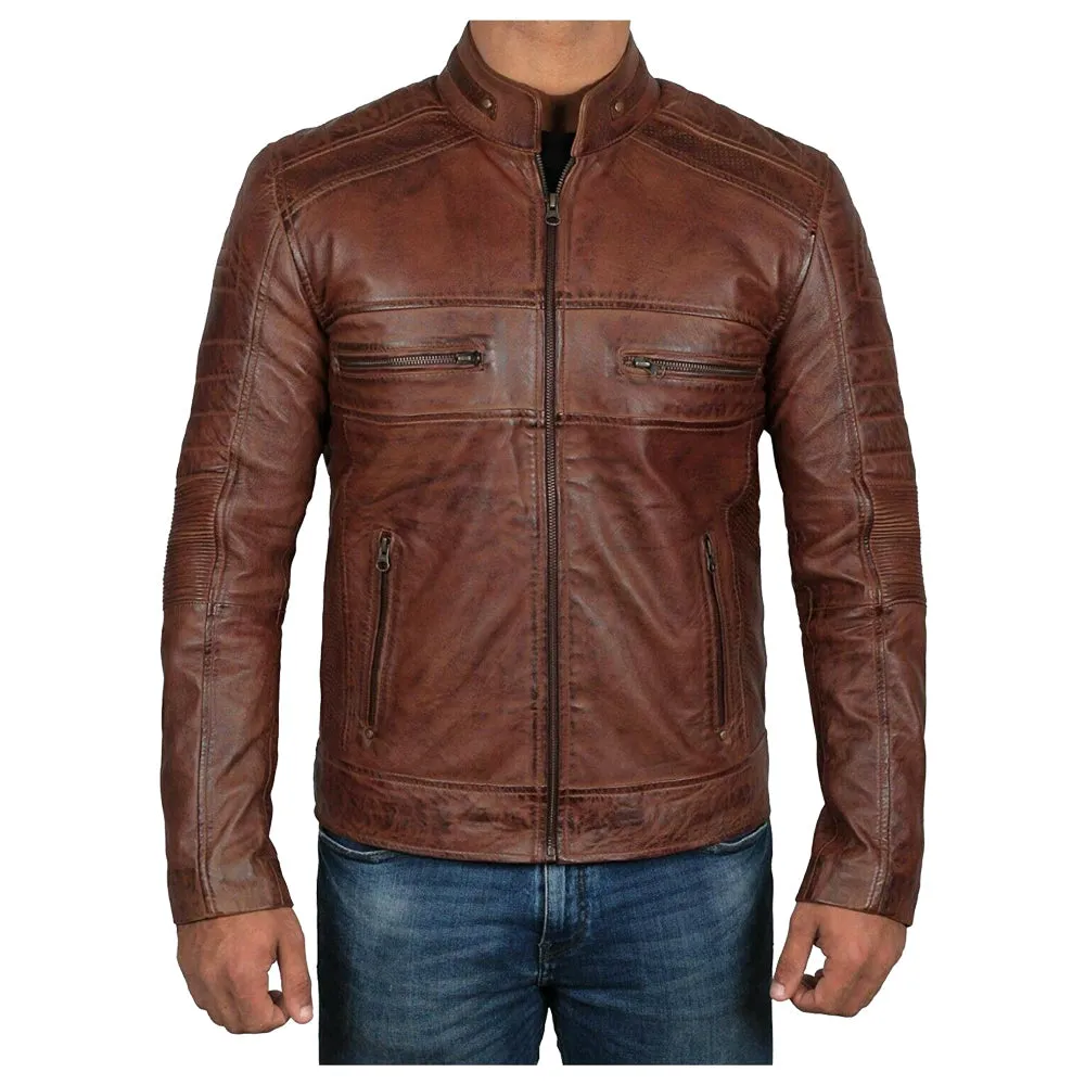 Men Oxblood Bomber Wax Leather Jacket