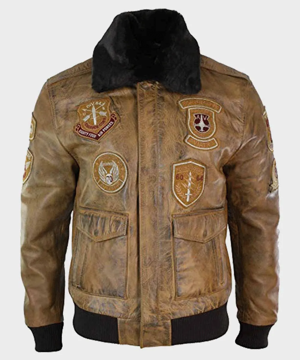 Mens Aviator Tan Bomber Leather Jacket