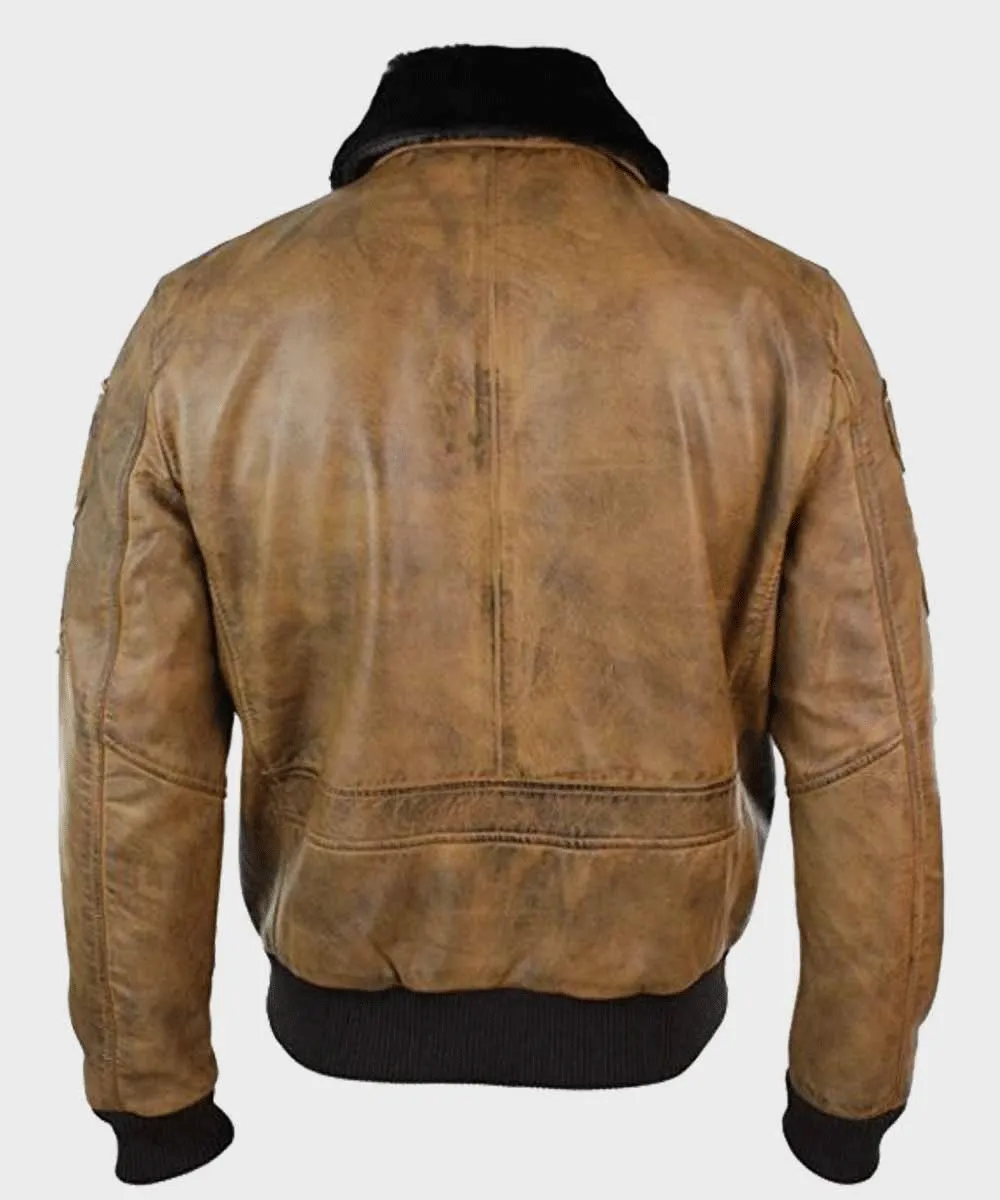 Mens Aviator Tan Bomber Leather Jacket