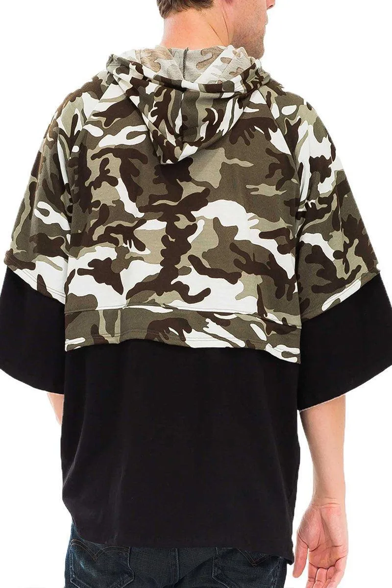 Mens Half Camo Olive Black Terry Pullover Hoodie Shirt