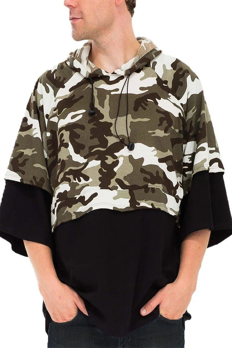 Mens Half Camo Olive Black Terry Pullover Hoodie Shirt