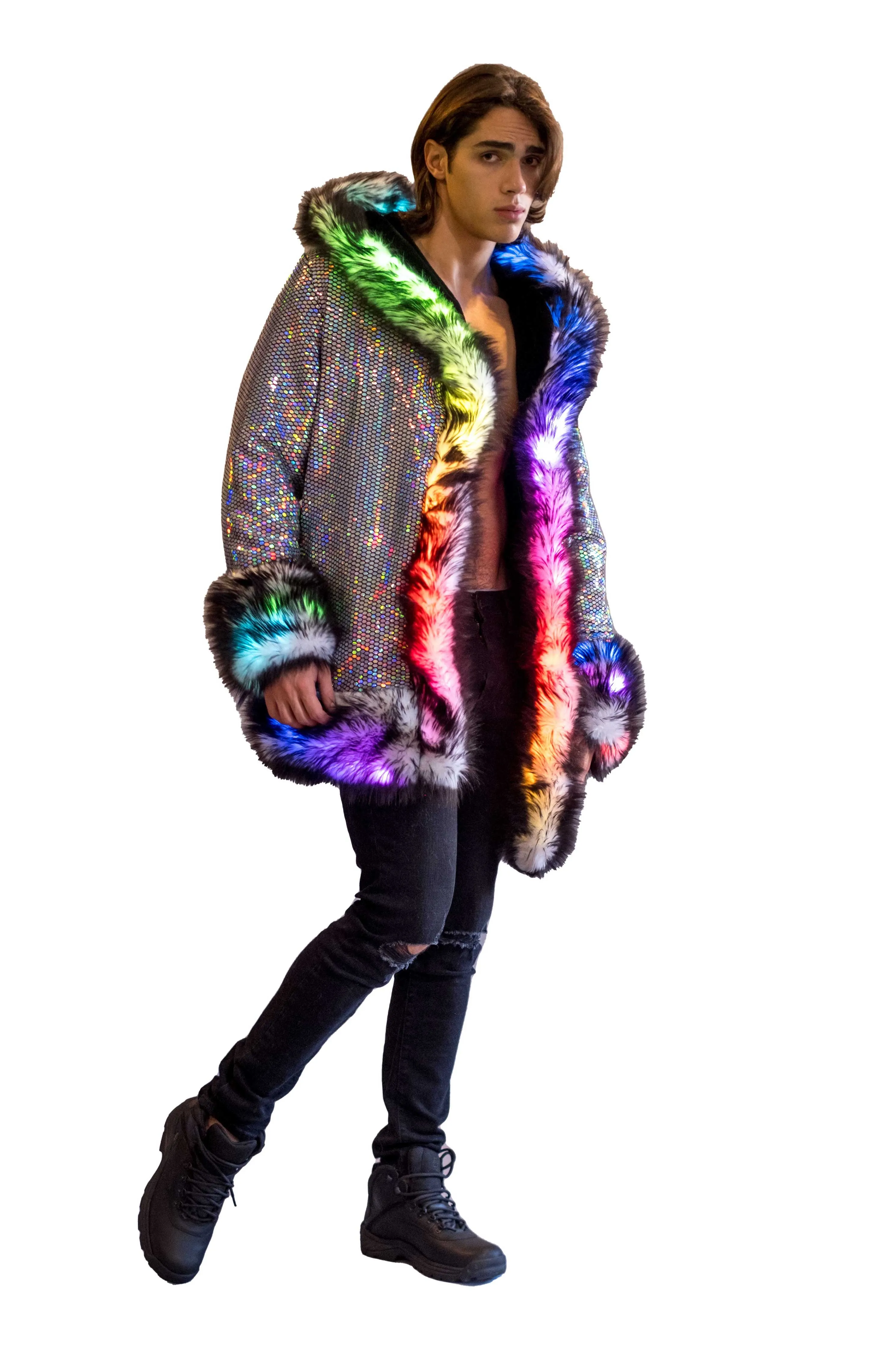 Men's LED Wizard Coat in "Black Disco"