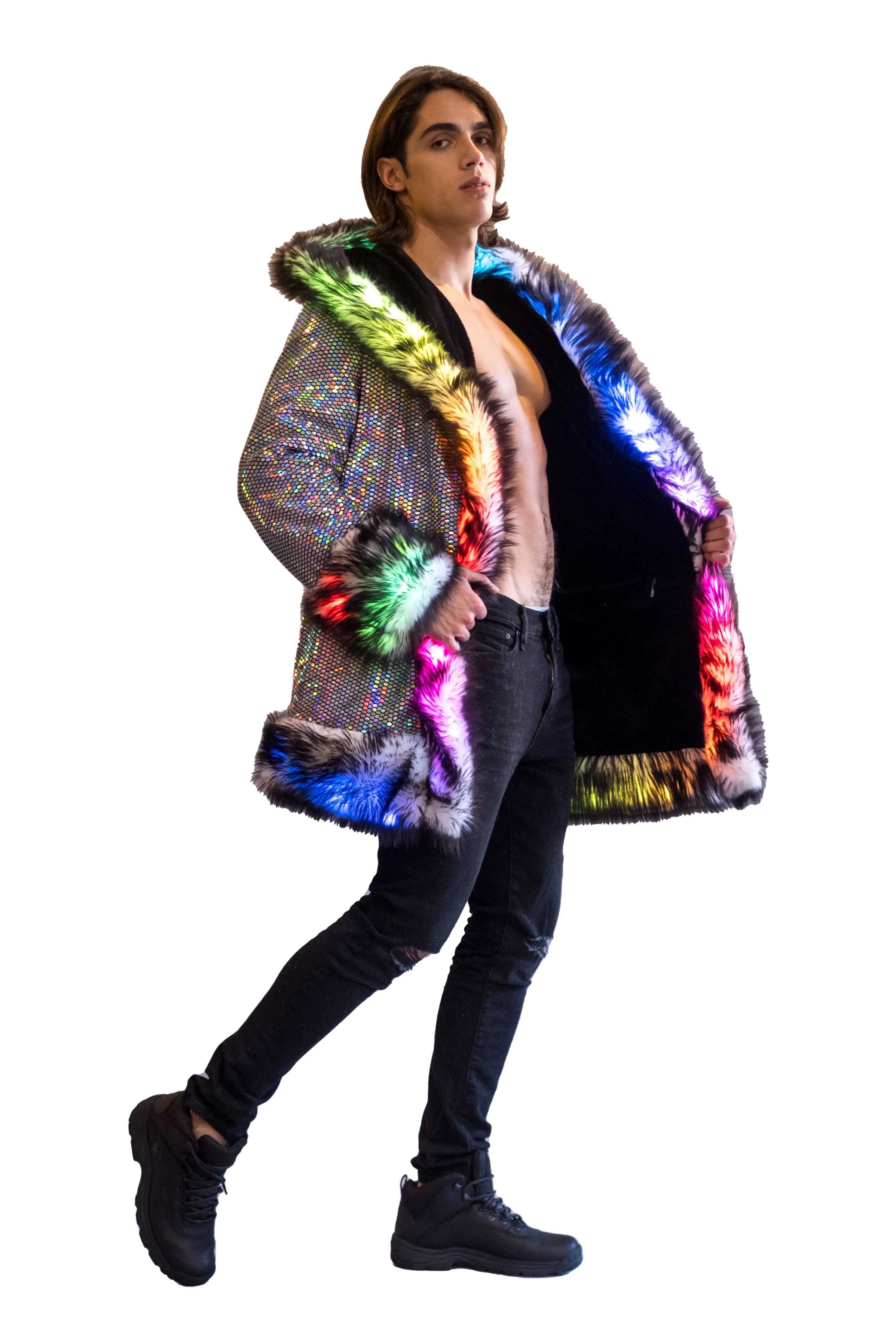 Men's LED Wizard Coat in "Black Disco"