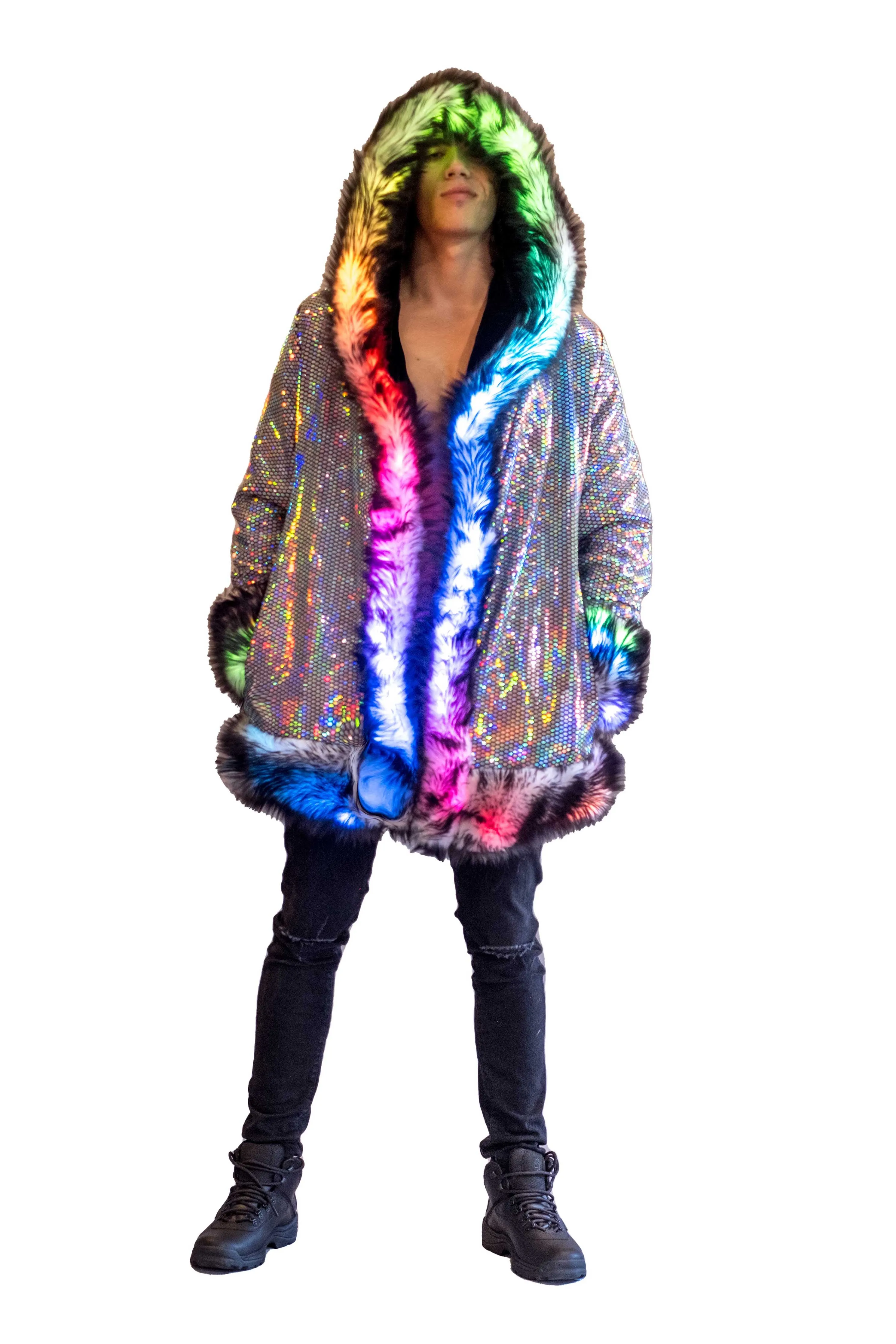 Men's LED Wizard Coat in "Black Disco"