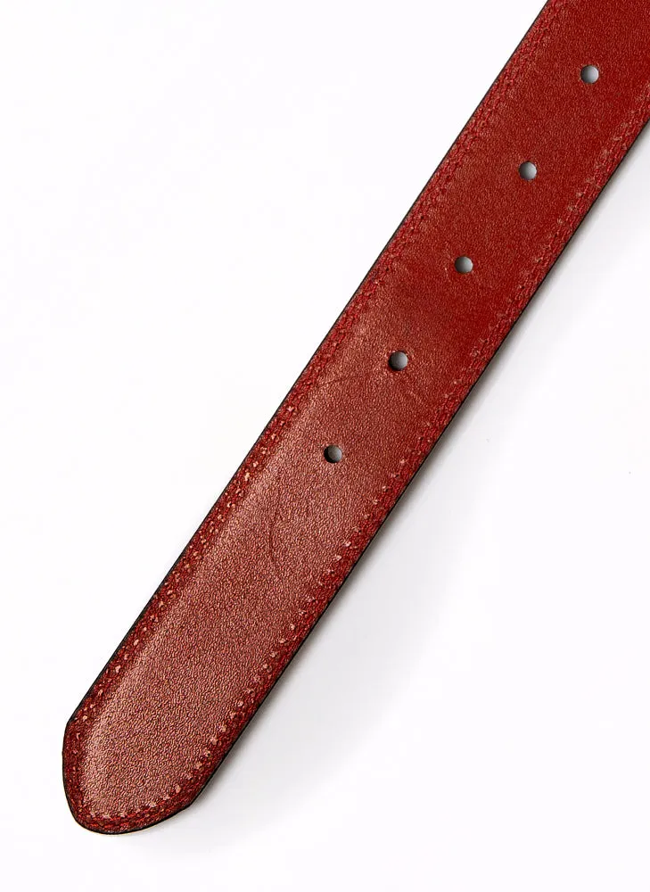 Men's Lined Leather Belt with Shiny Nickel Buckle and Contrast Details