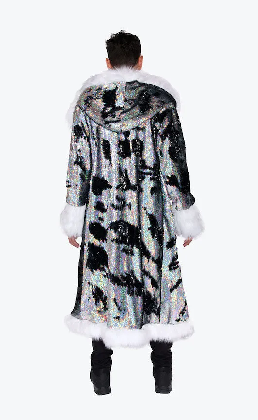 Men's Sequin King Coat in "Silver Hologram-Black"