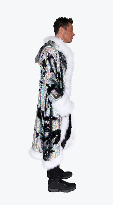 Men's Sequin King Coat in "Silver Hologram-Black"