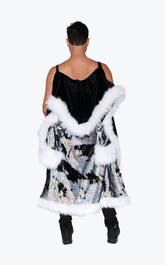 Men's Sequin King Coat in "Silver Hologram-Black"