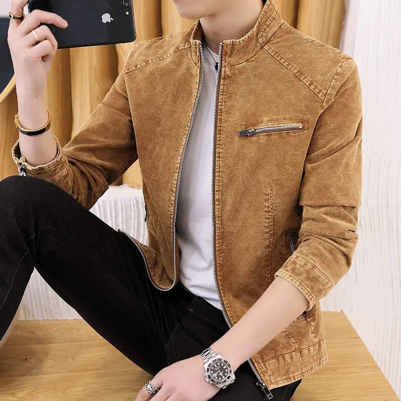 Men's Stand Collar Fashion Denim Jacket