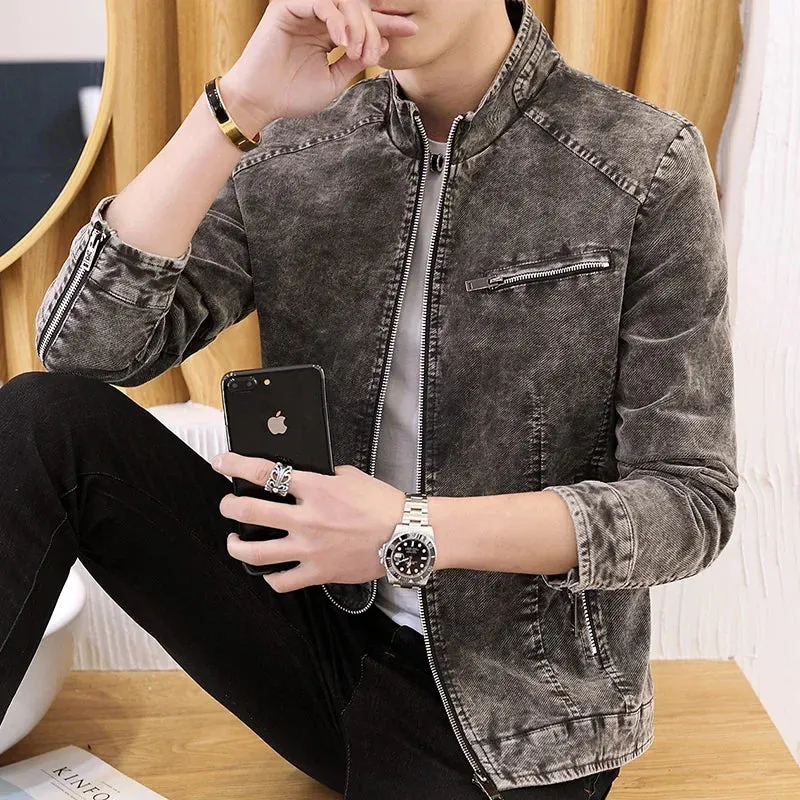 Men's Stand Collar Fashion Denim Jacket