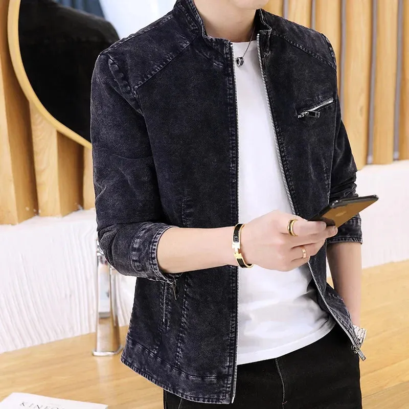 Men's Stand Collar Fashion Denim Jacket