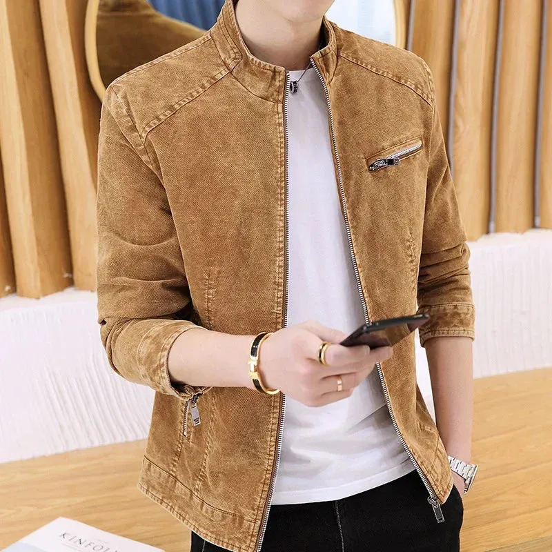 Men's Stand Collar Fashion Denim Jacket