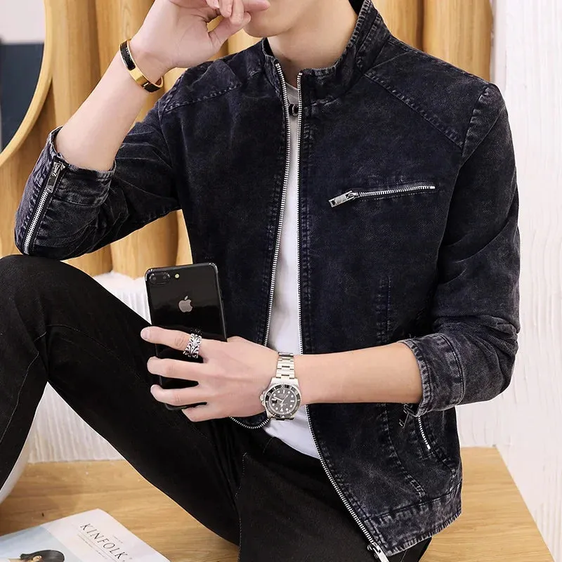 Men's Stand Collar Fashion Denim Jacket