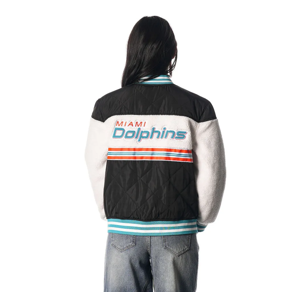 Miami Dolphins Sherpa Bomber Jacket - Black/Cream