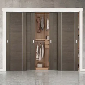 Minimalist Wardrobe Door & Frame Kit - Four Alcaraz Chocolate Grey Doors - Prefinished