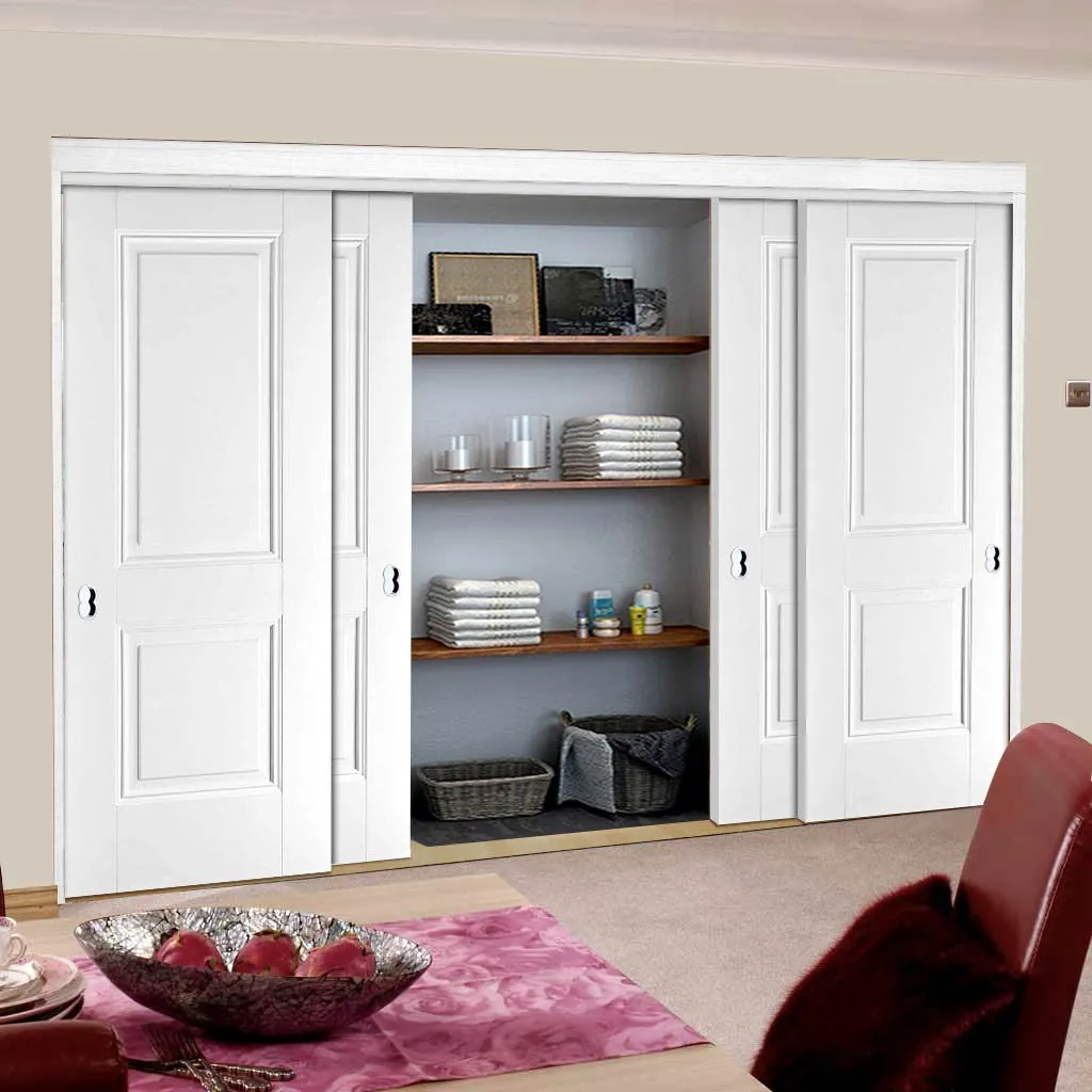 Minimalist Wardrobe Door & Frame Kit - Four Arnhem 2 Panel Doors - White Primed