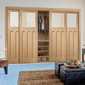 Minimalist Wardrobe Door & Frame Kit - Four DX 1930's Oak Door - Obscure Glass - Prefinished