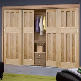 Minimalist Wardrobe Door & Frame Kit - Four DX 60's Nostalgia Oak Panel Doors - Unfinished