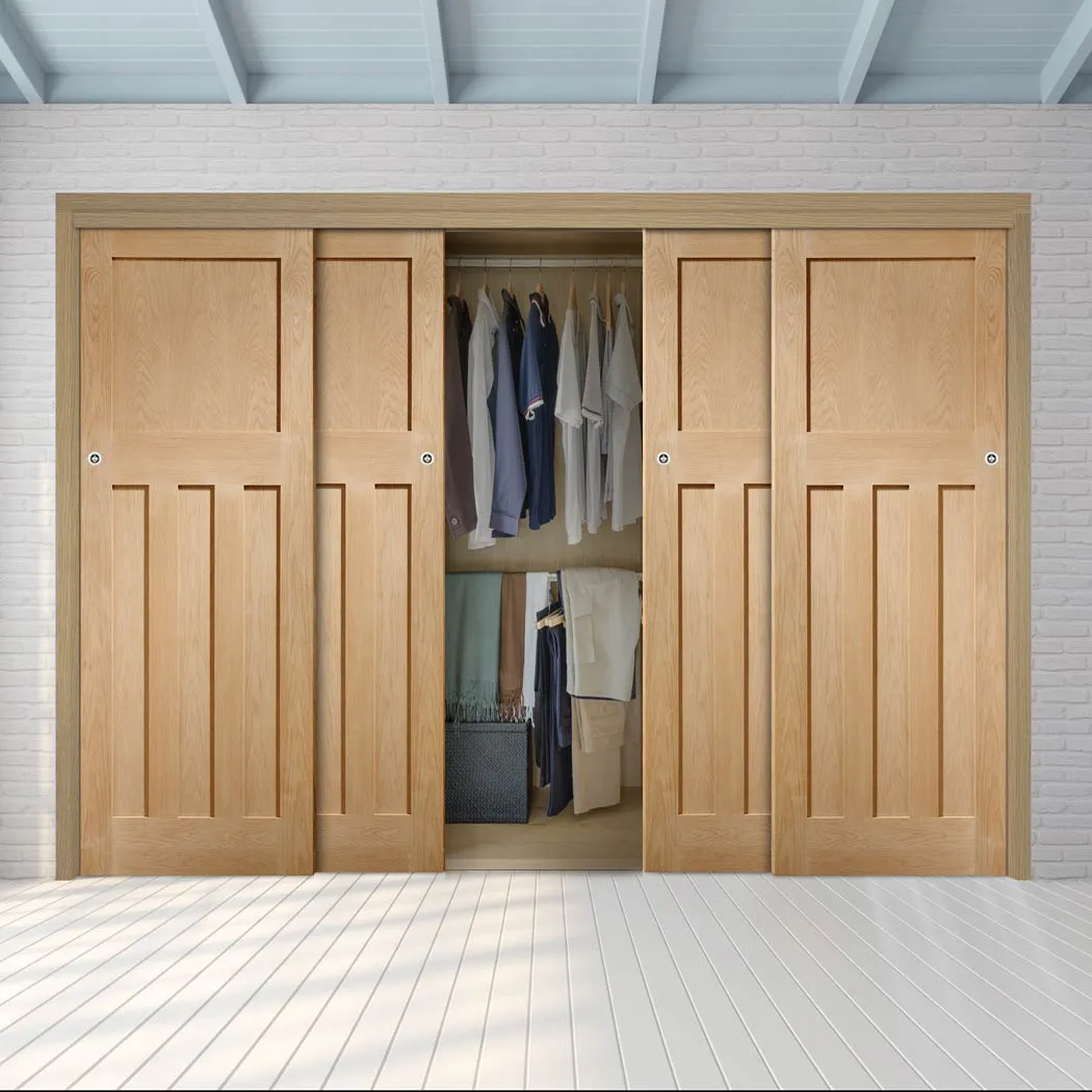 Minimalist Wardrobe Door & Frame Kit - Four DX Oak Panel Door - 1930's Style