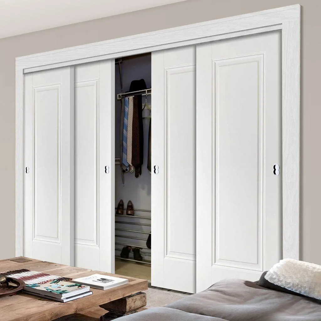 Minimalist Wardrobe Door & Frame Kit - Four Eindhoven 1 Panel Doors - White Primed