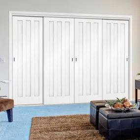 Minimalist Wardrobe Door & Frame Kit - Four Idaho 3 Panel Doors - White Primed