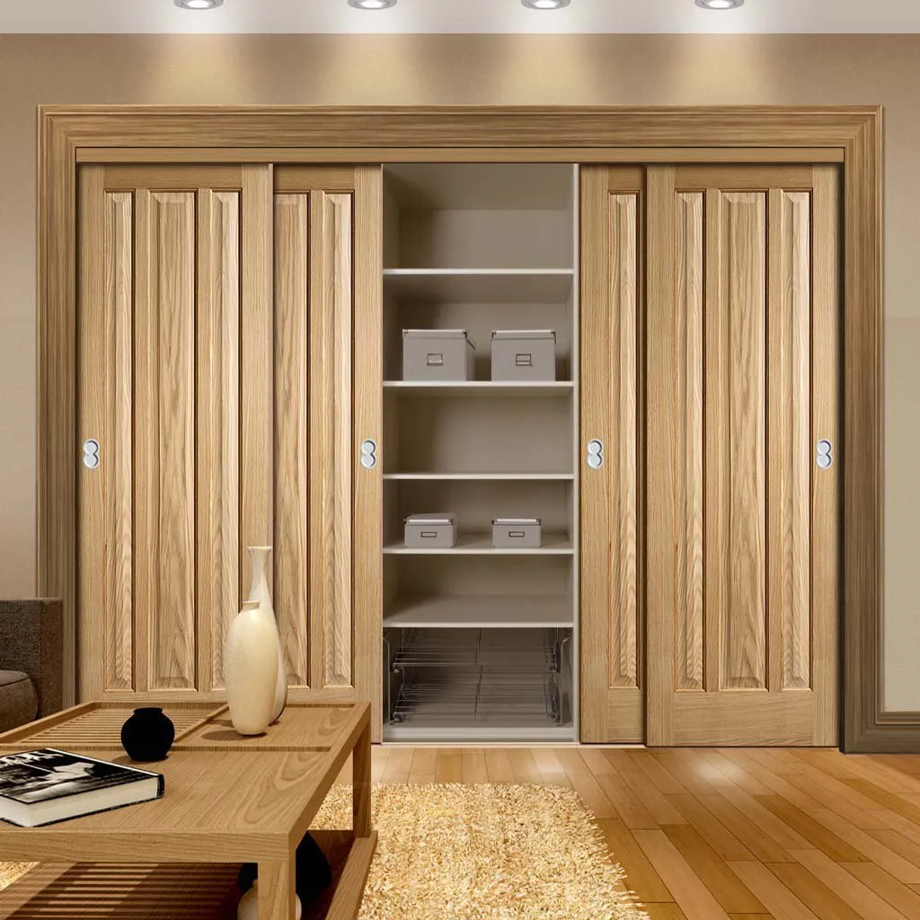 Minimalist Wardrobe Door & Frame Kit - Four Kilburn 3 Panel Oak Doors - Unfinished