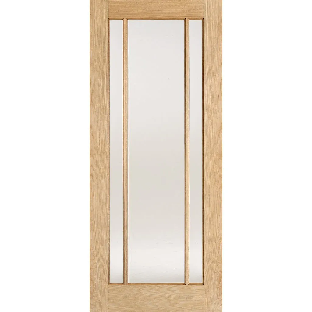 Minimalist Wardrobe Door & Frame Kit - Four Lincoln 3 Pane Oak Doors - Frosted Glass - Unfinished