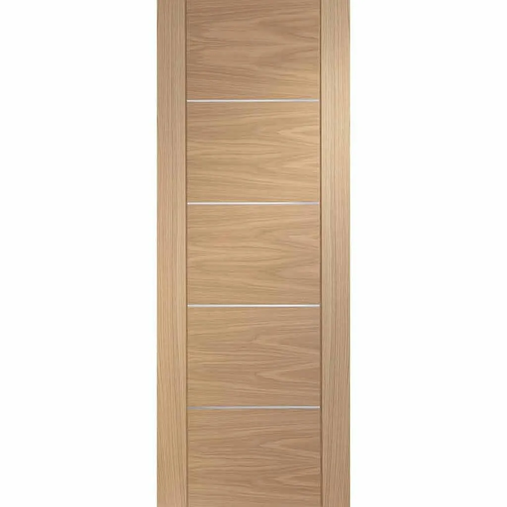 Minimalist Wardrobe Door & Frame Kit - Four Portici Oak Flush Doors - Aluminium Inlay - Prefinished