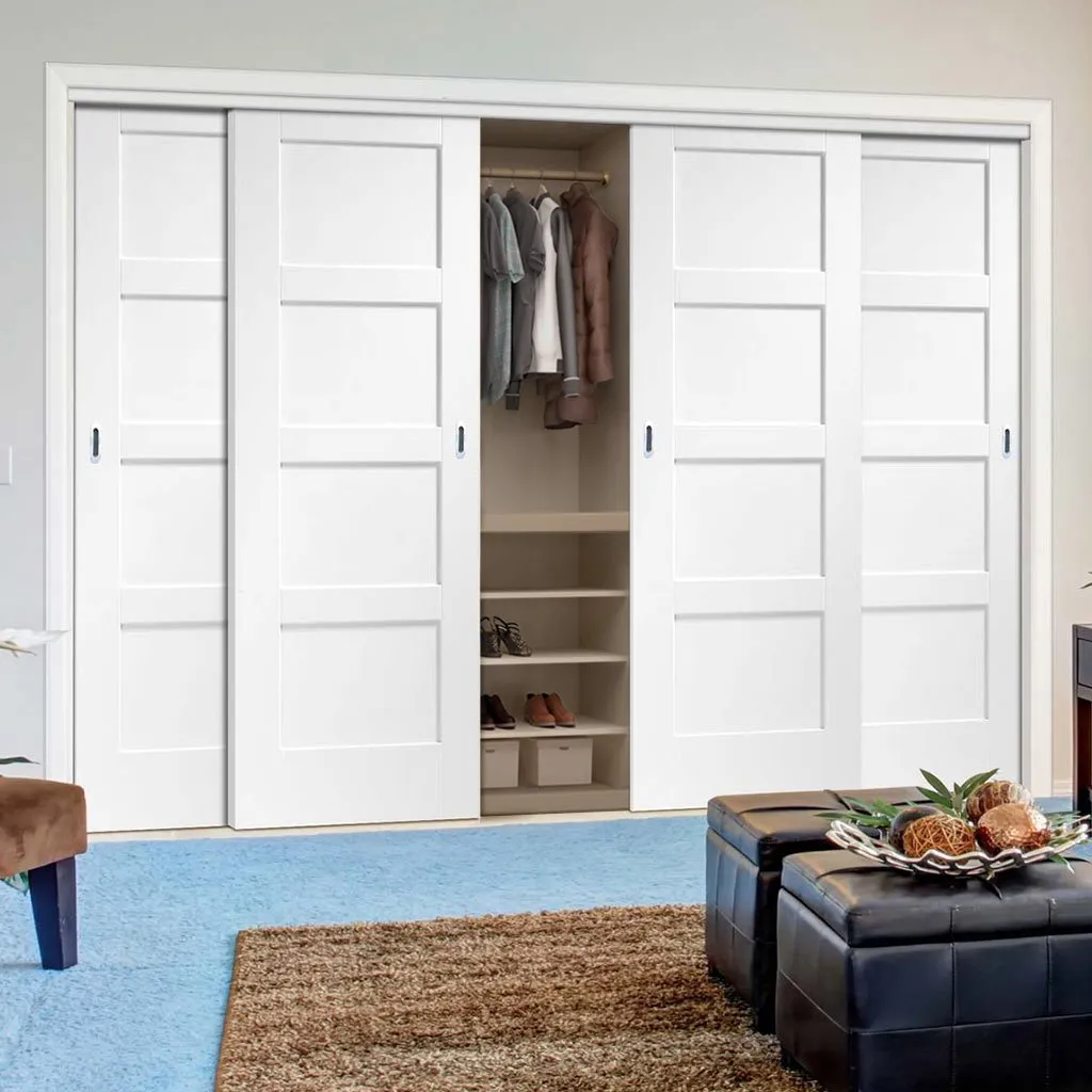 Minimalist Wardrobe Door & Frame Kit - Four Shaker 4P Doors - White Primed