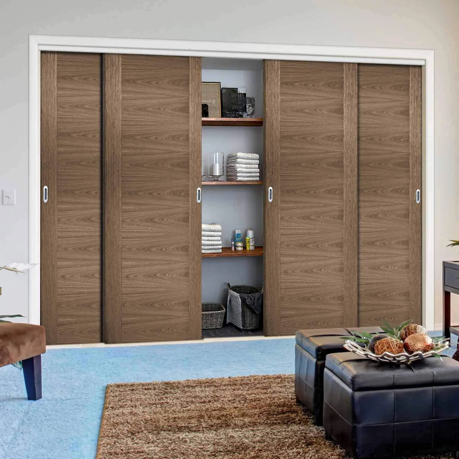 Minimalist Wardrobe Door & Frame Kit - Four Sofia Walnut Veneer Doors - Prefinished